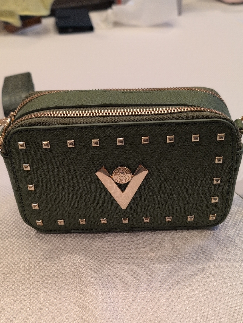Valentino Orlando Forest Green  Crossbody Bag with Stud Accents